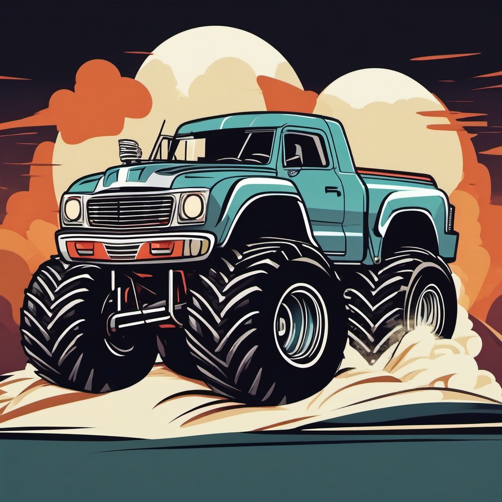 Monster Truck Clipart - A monster truck revving its engine.  color vector clipart, minimal style