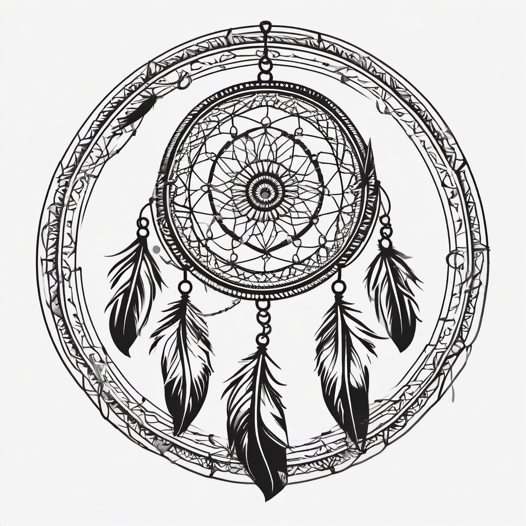 Indian Dream Catcher Tattoo - Tattoo inspired by Indian culture featuring a dream catcher.  simple vector tattoo,minimalist,white background