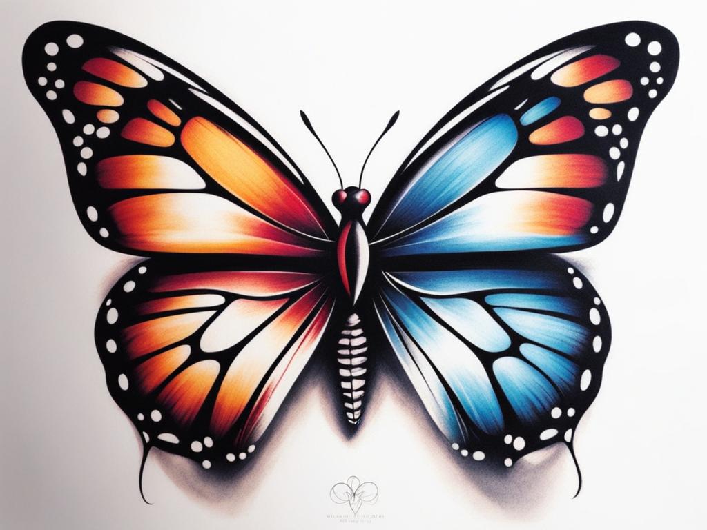 Easy butterfly tattoo, Simple and uncomplicated butterfly tattoo designs.  viviid colors, white background, tattoo design