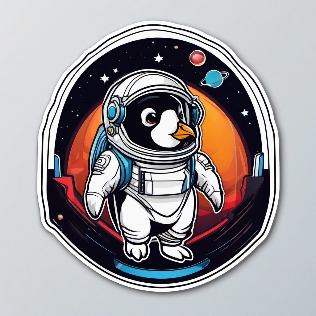 Penguin Astronaut Spaceship Sticker - A penguin astronaut exploring space in a futuristic spaceship. ,vector color sticker art,minimal