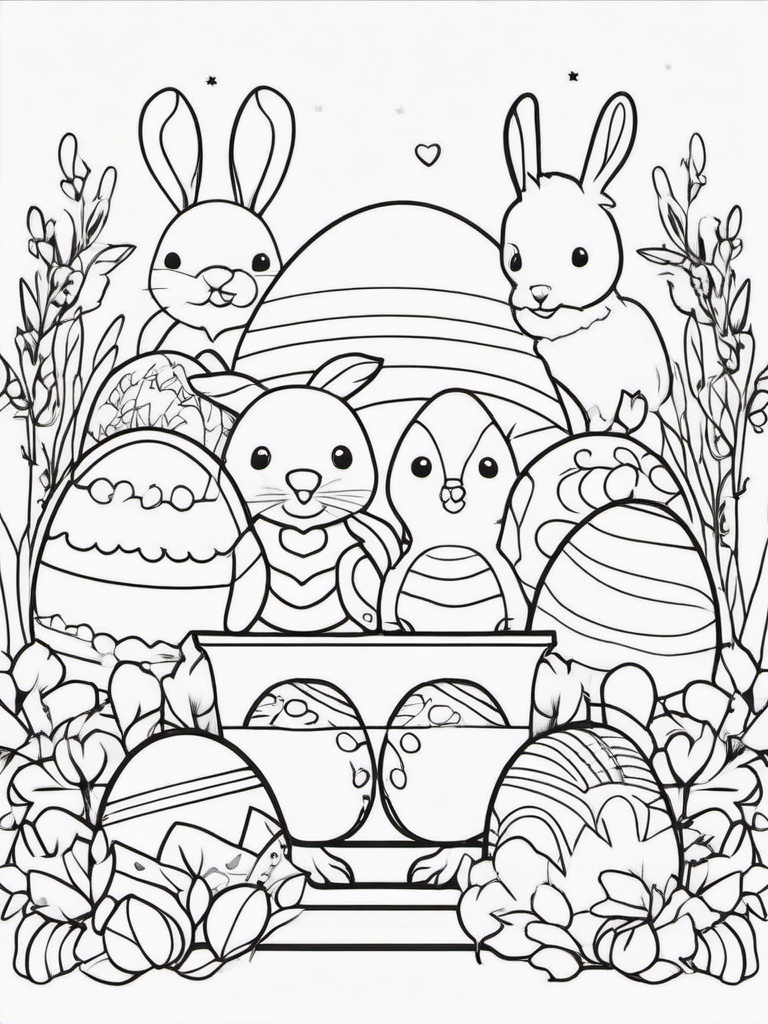 Easter Egg with Animal Friends Coloring Pages - Eggs Next to Cute Animal Friends  minimal black outline printable sheet, coloring page