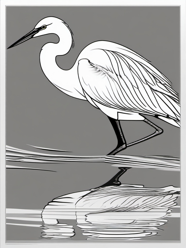 Egret Coloring Pages - Graceful White Wading Bird  minimal black outline printable sheet, coloring page