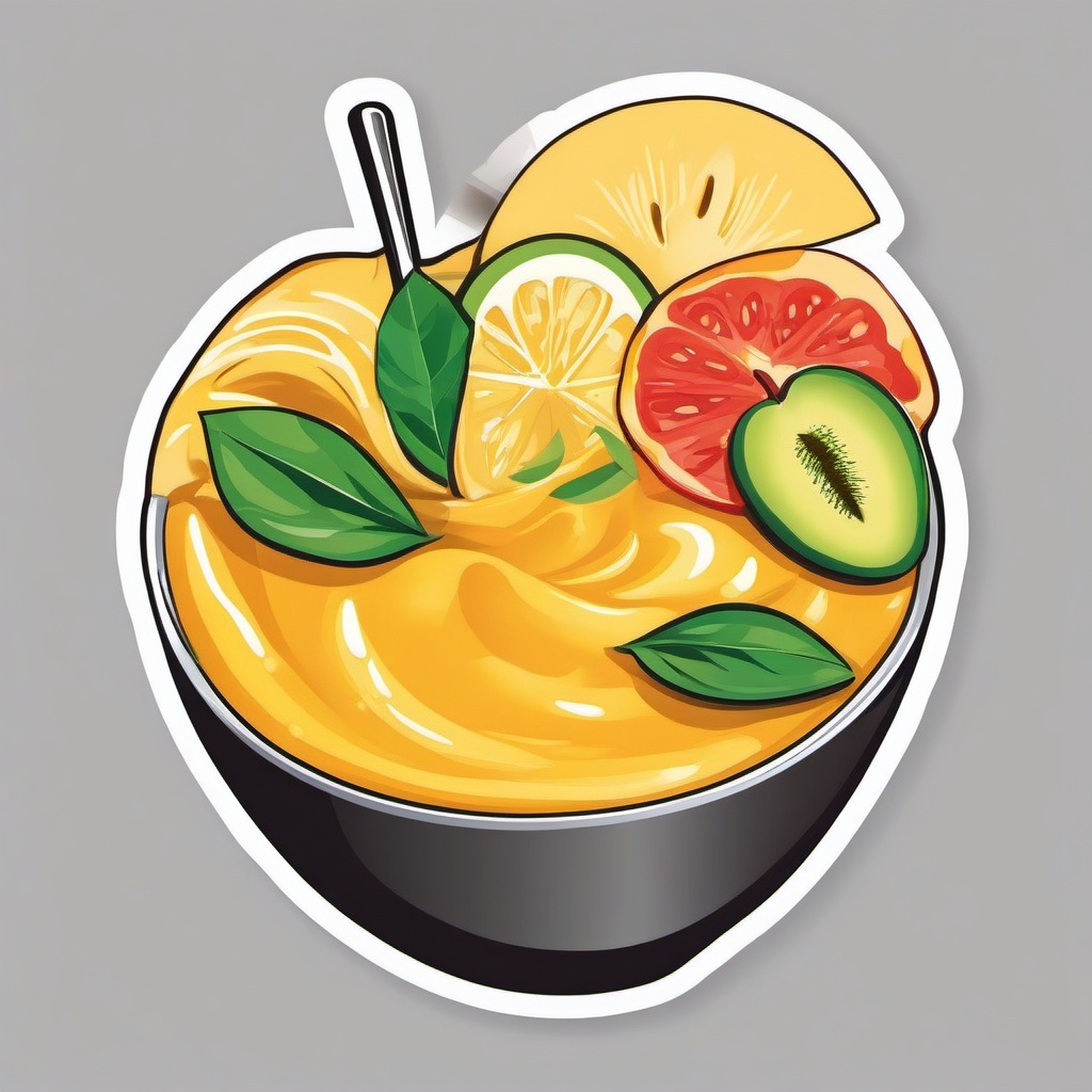 Mango Smoothie Bowl Sticker - Start your day with a vibrant and nutrient-packed mango smoothie bowl, , sticker vector art, minimalist design