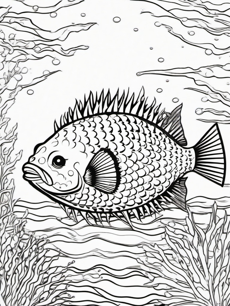 Pufferfish Coloring Pages - Inflating Spiky Ocean Creature  black outline printable sheet, coloring page