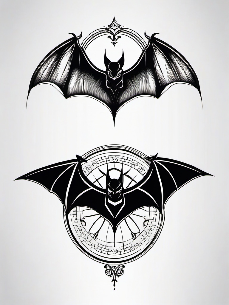 Tattoo Design Bat-Creative and unique designs featuring bats as the central motif in tattoo art.  simple color tattoo,white background