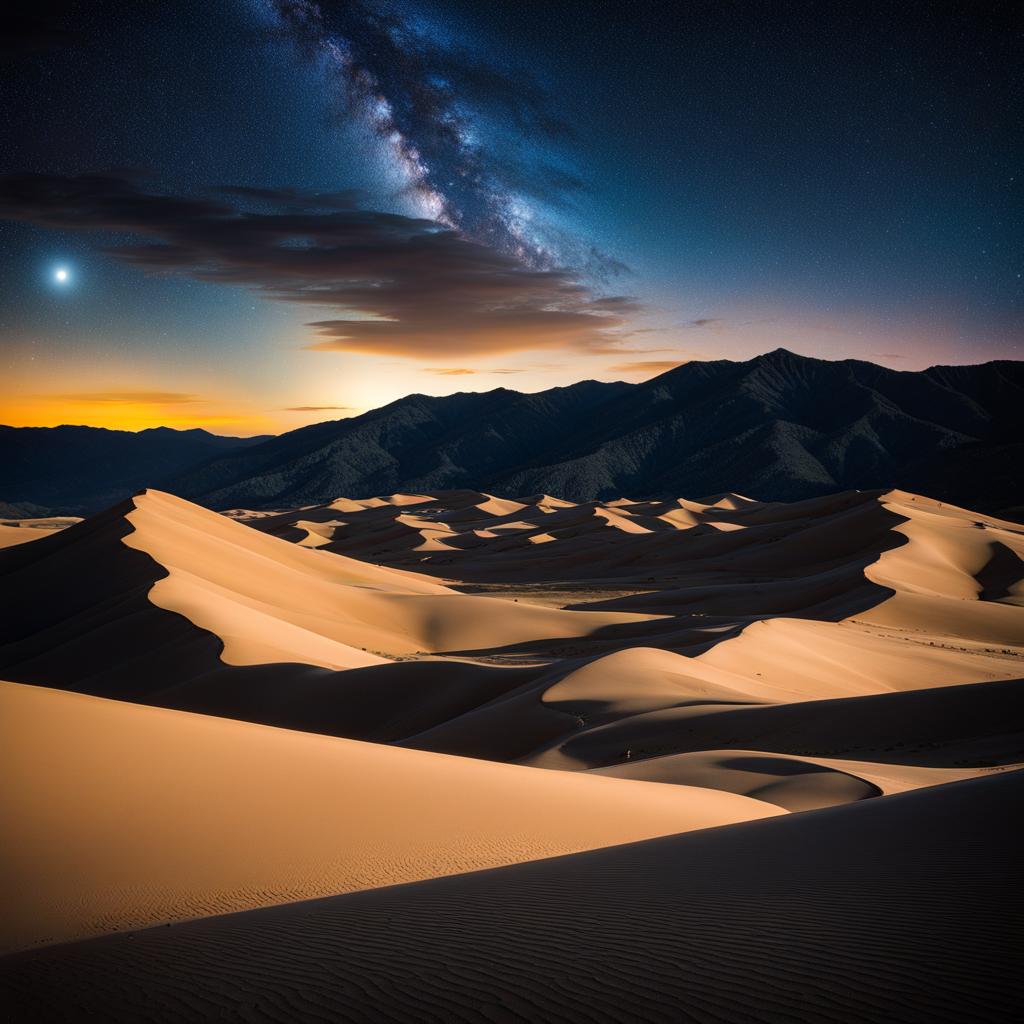 great sand dunes national park - craft a surreal night painting of the great sand dunes, where the towering dunes and clear desert skies offer a dreamlike setting. 