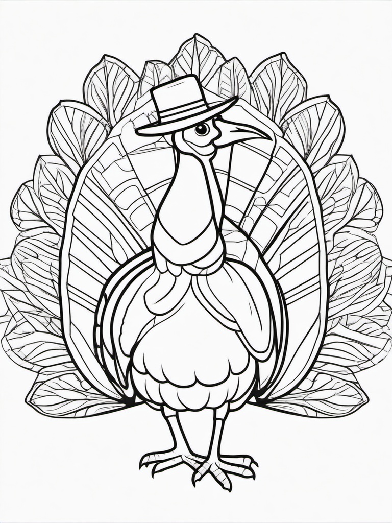 Turkey with Pilgrim Hat Coloring Pages - Festive Turkey Dressed for Thanksgiving  minimal black outline printable sheet, coloring page