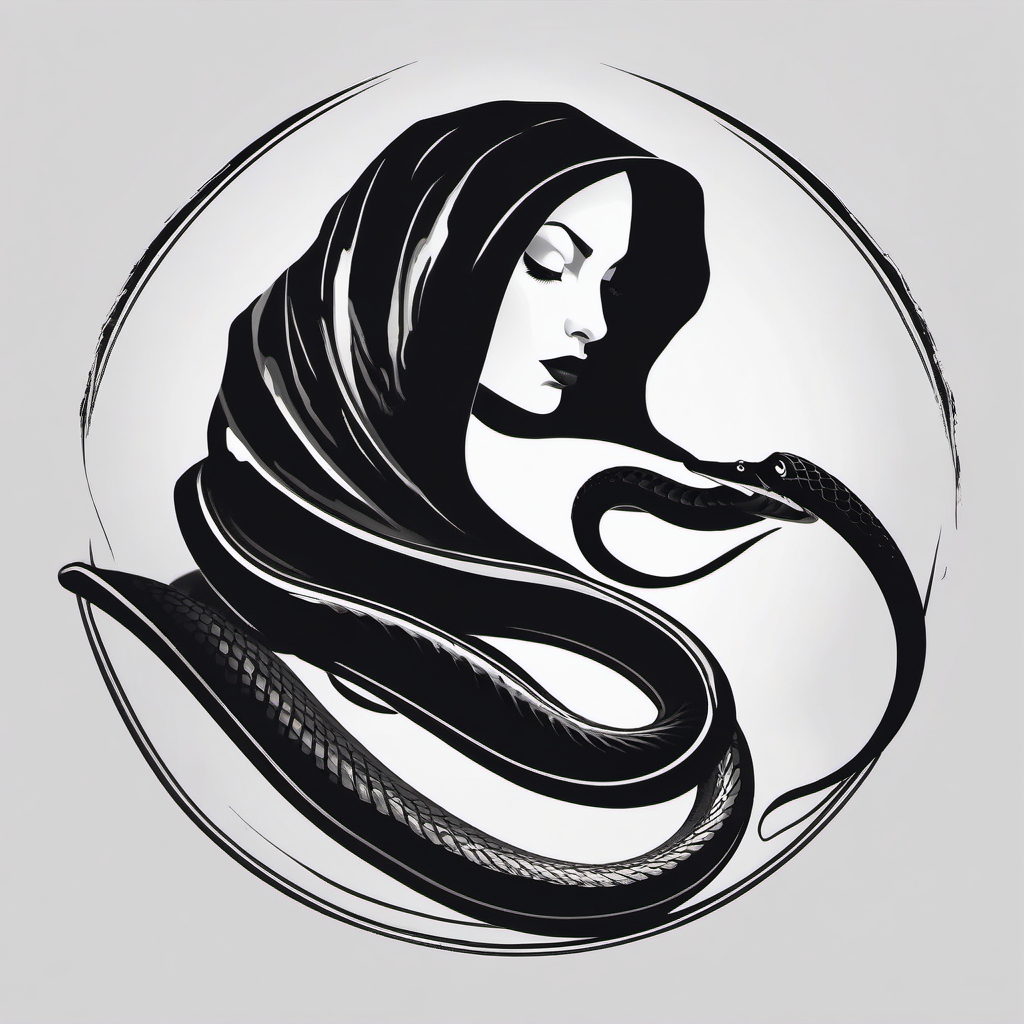 Black mamba with hooded head ink. Serpent's allure.  minimalist black white tattoo style