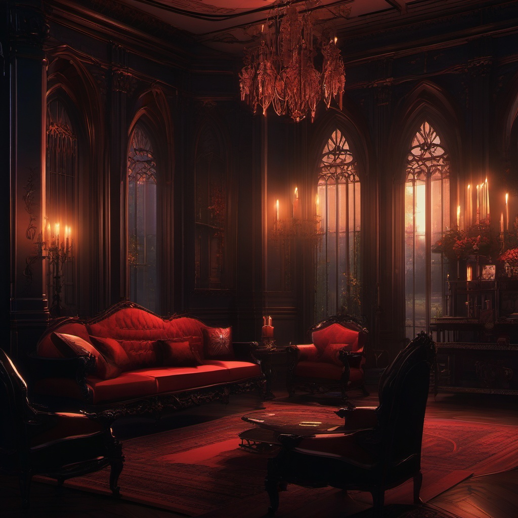 Gothic mansion candlelit interior. anime, wallpaper, background, anime key visual, japanese manga