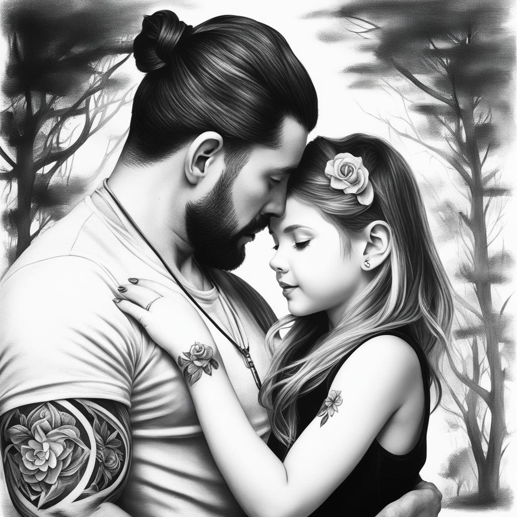 father and daughter tattoo black and white design 