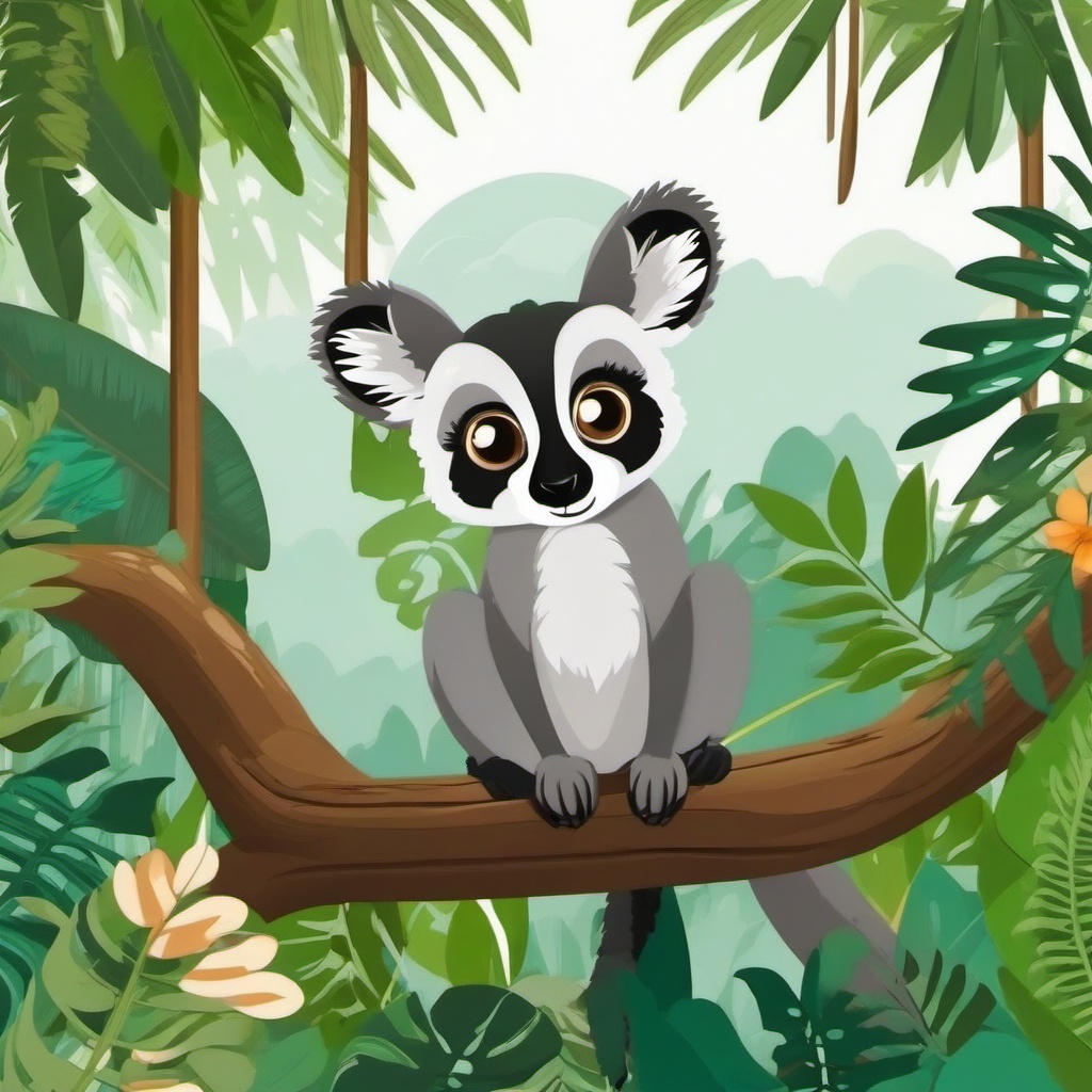 Cute Lemur in a Rainforest Retreat  clipart, simple