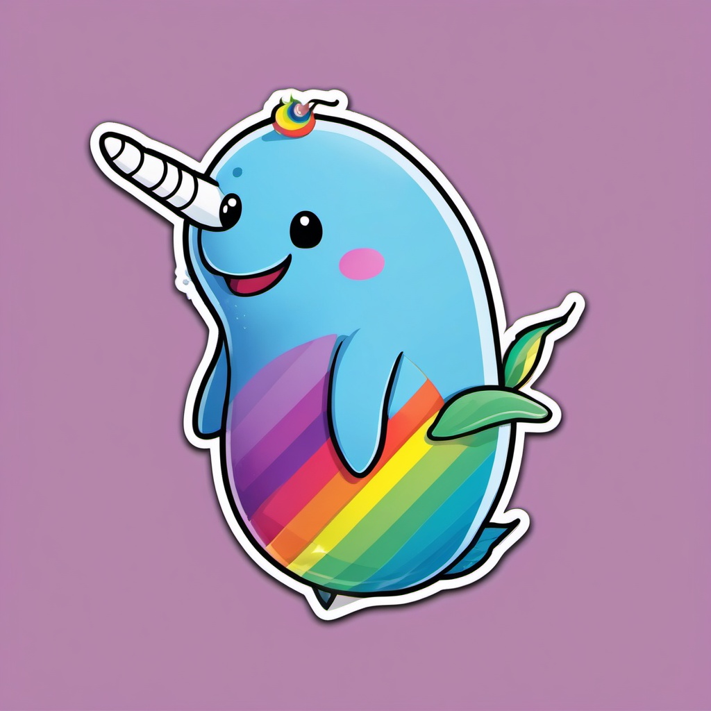 Rainbow Narwhal sticker- Magical Tusk Laughs, , sticker vector art, minimalist design