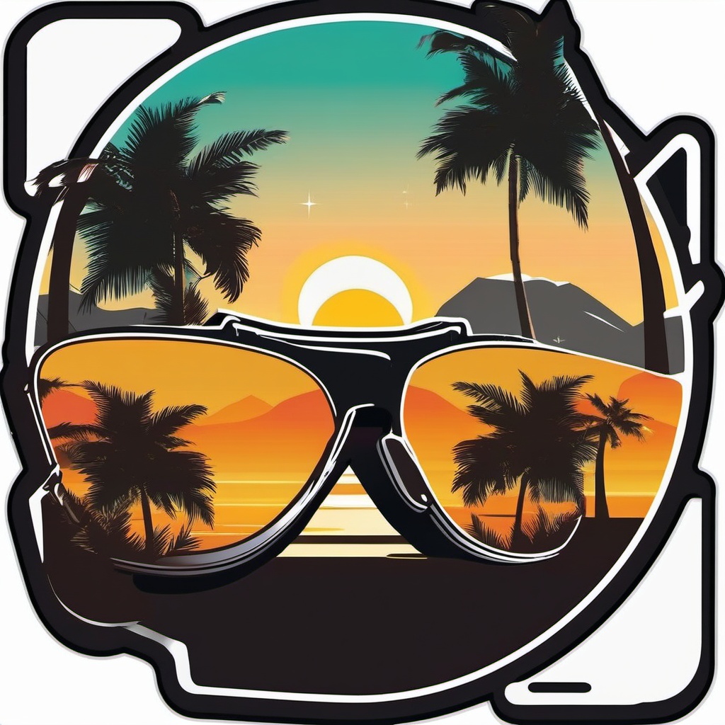 Sunglasses and Palm Trees Sticker - Sunglasses with palm trees reflecting, ,vector color sticker art,minimal