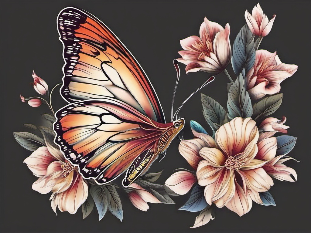 floral and butterfly tattoo  