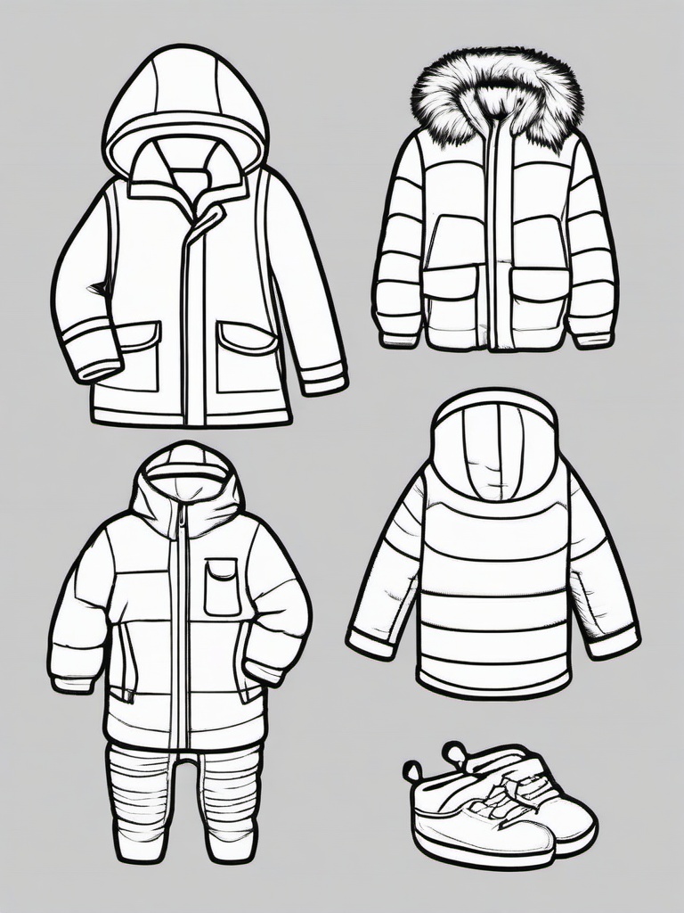 Winter Coat Coloring Pages - Warm Winter Coats for Cold Weather  minimal black outline printable sheet, coloring page