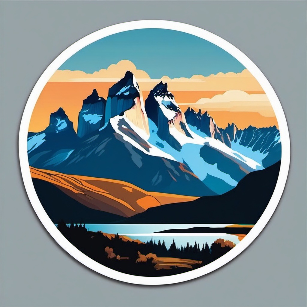 Torres del Paine National Park sticker- Stunning landscapes in the Patagonian region of Chile, , sticker vector art, minimalist design