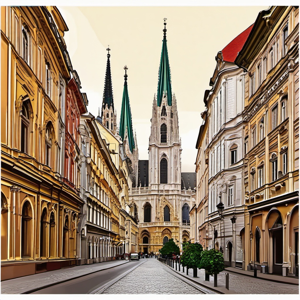 Vienna clipart - St. Stephen's Cathedral and Vienna cityscape,  color vector clipart