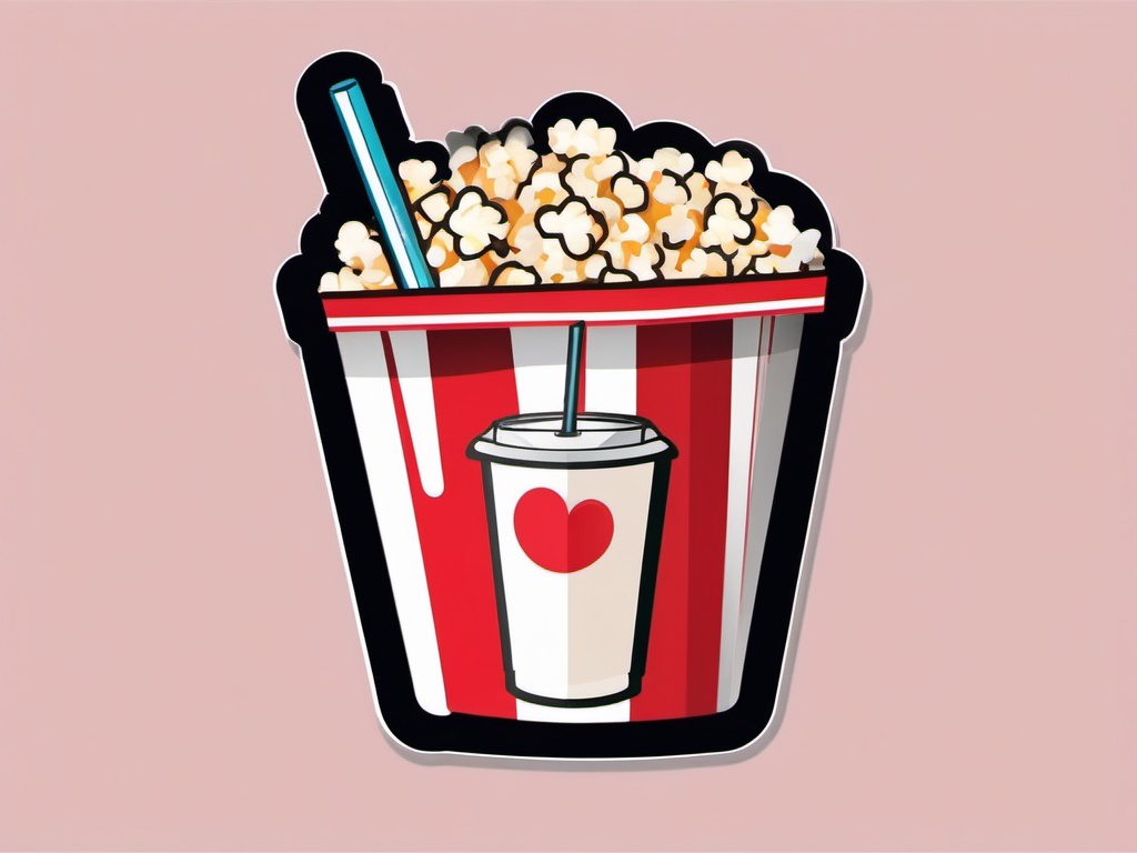 Popcorn box and soda cup with straw sticker- Movie night treats, , sticker vector art, minimalist design