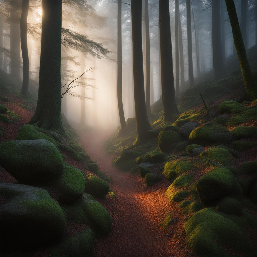 harz witch's woods - illustrate the eerie atmosphere of the harz mountains, where fog-shrouded woods and legends of witches come to life. 