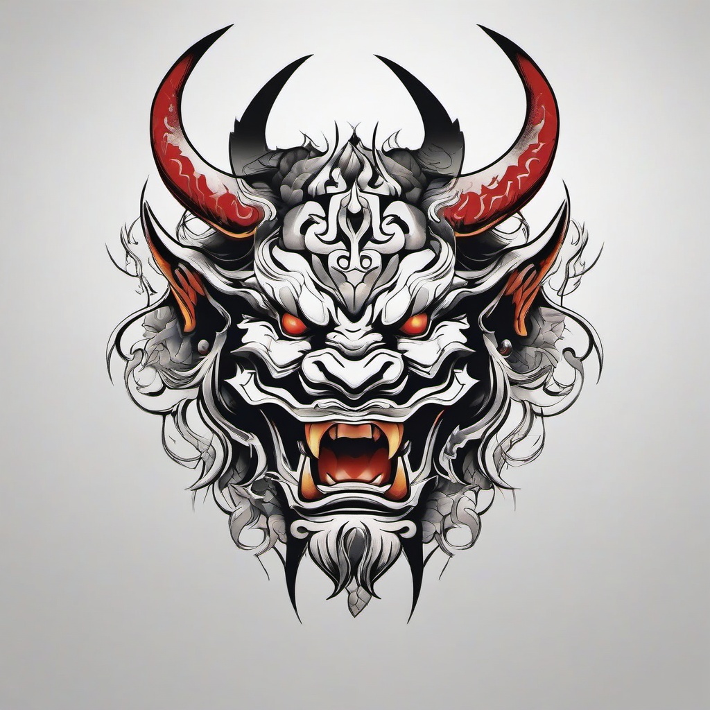 Great Oni Tattoo - A standout and powerful Oni-themed tattoo design.  simple color tattoo,white background,minimal