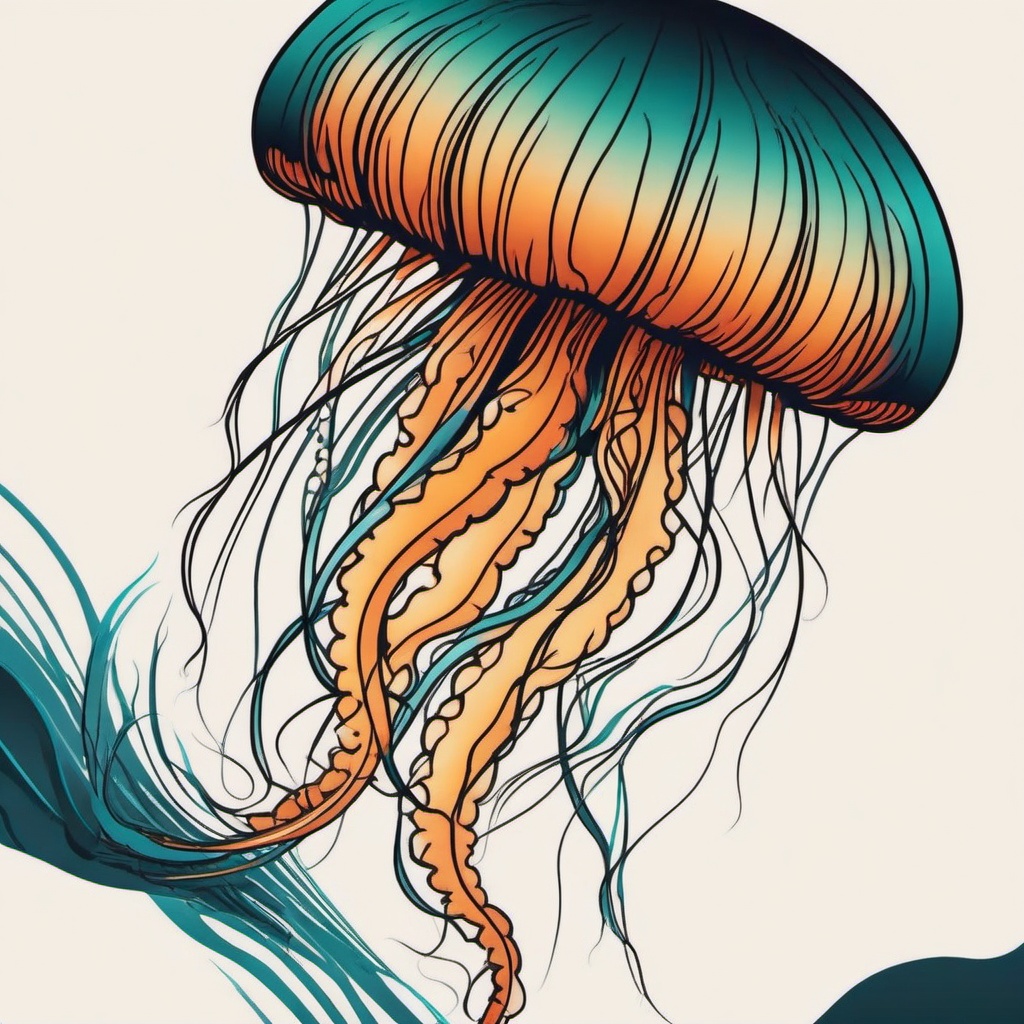 Traditional Jellyfish Tattoo - Embrace classic tattoo art with a traditional jellyfish design.  minimalist color tattoo, vector