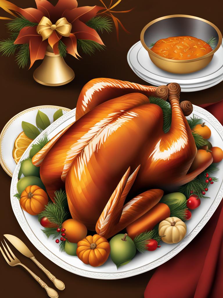 turkey clipart - a festive and roasted turkey, a thanksgiving tradition. 