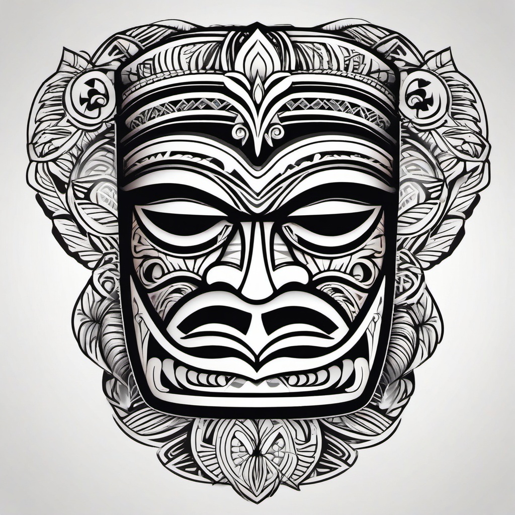 Tiki Polynesian Tattoo - Embrace the mystical and traditional vibes with a tattoo featuring the iconic Tiki in Polynesian style.  simple vector color tattoo,minmal,white background