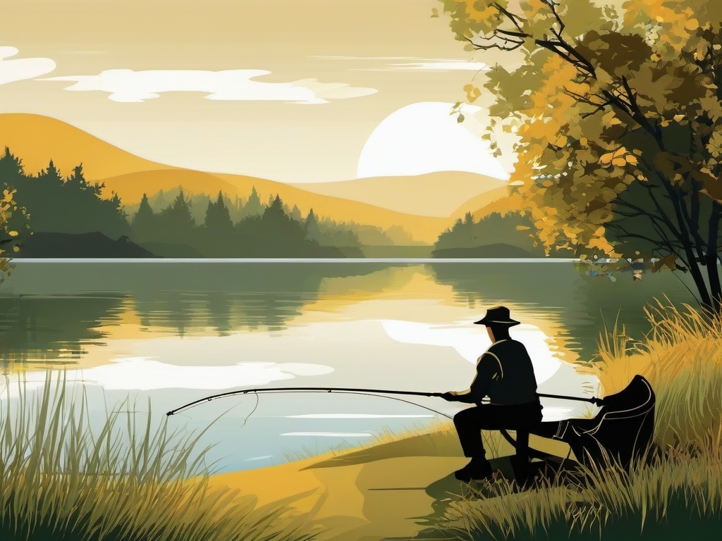 Fishing clipart - fishing in a tranquil setting  