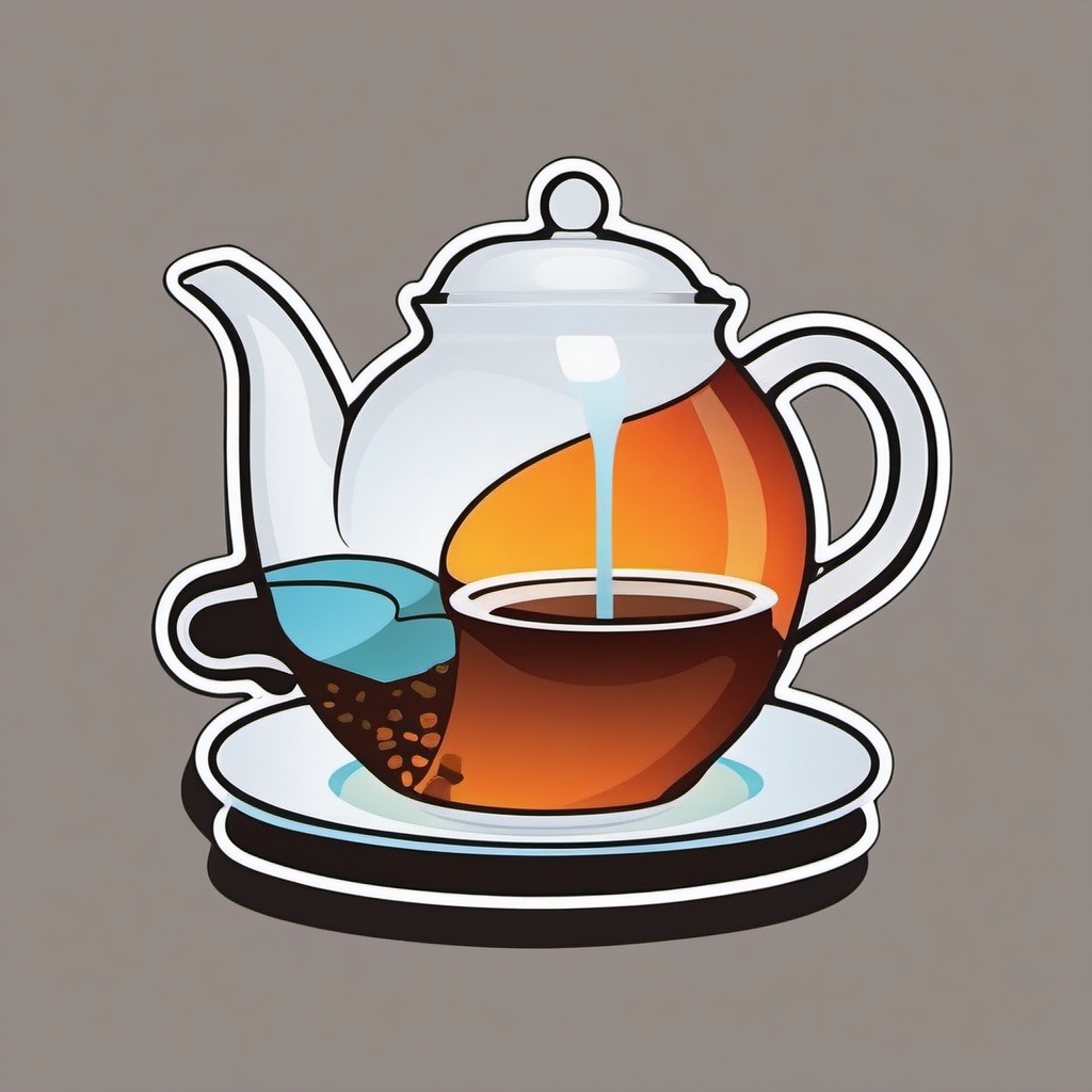 Teapot Pouring Sticker - Teapot pouring a stream of tea, ,vector color sticker art,minimal