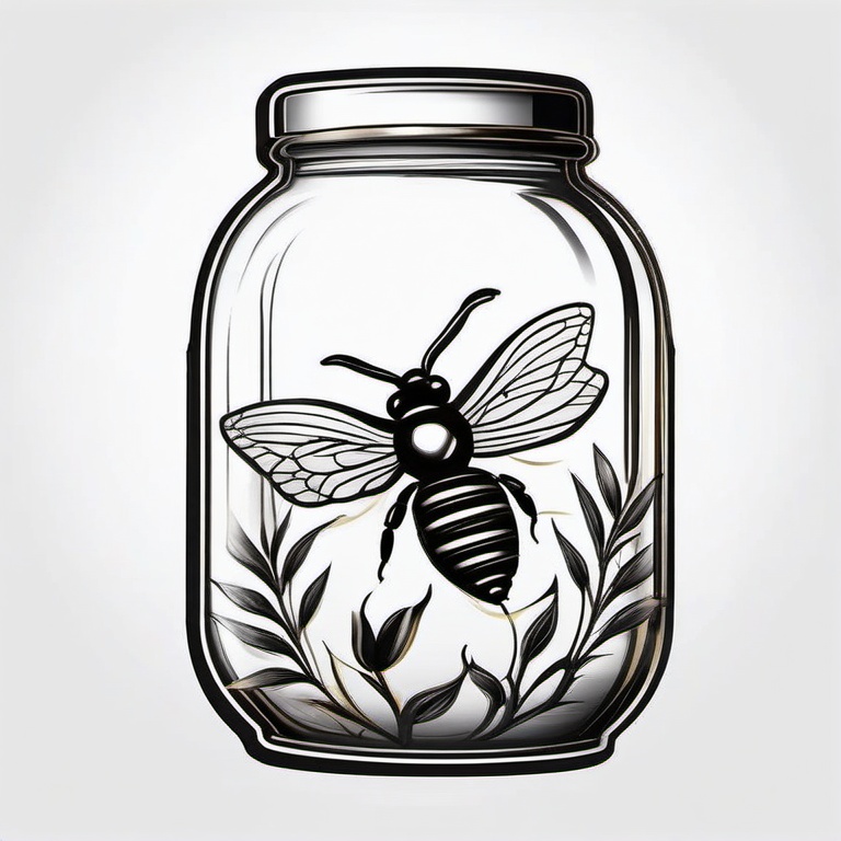 Honey Jar Tattoo - Showcase the classic and timeless image of a honey jar in a tattoo, symbolizing the sweetness and richness of this golden nectar.  simple tattoo,minimalist,white background draw in pencil style