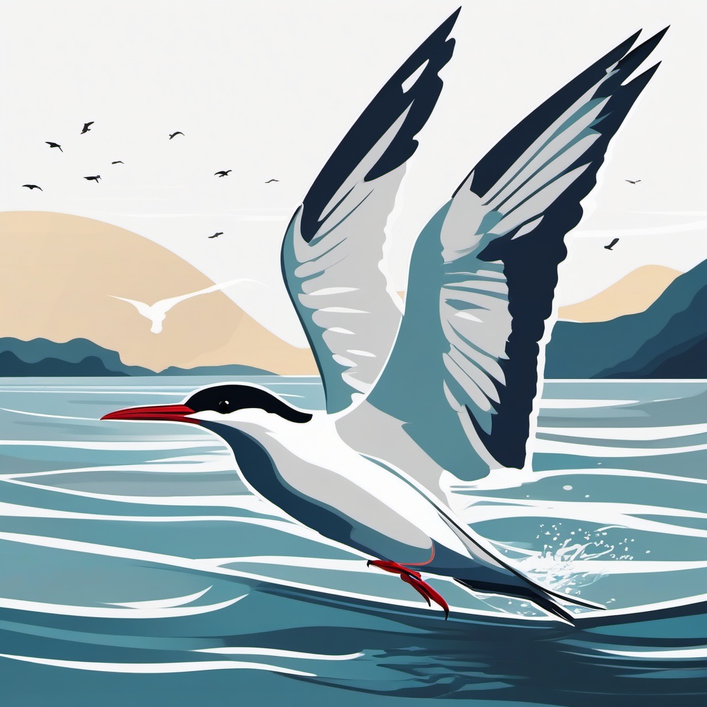 Tern Clipart - Tern bird diving into the ocean for a meal , minimal, 2d