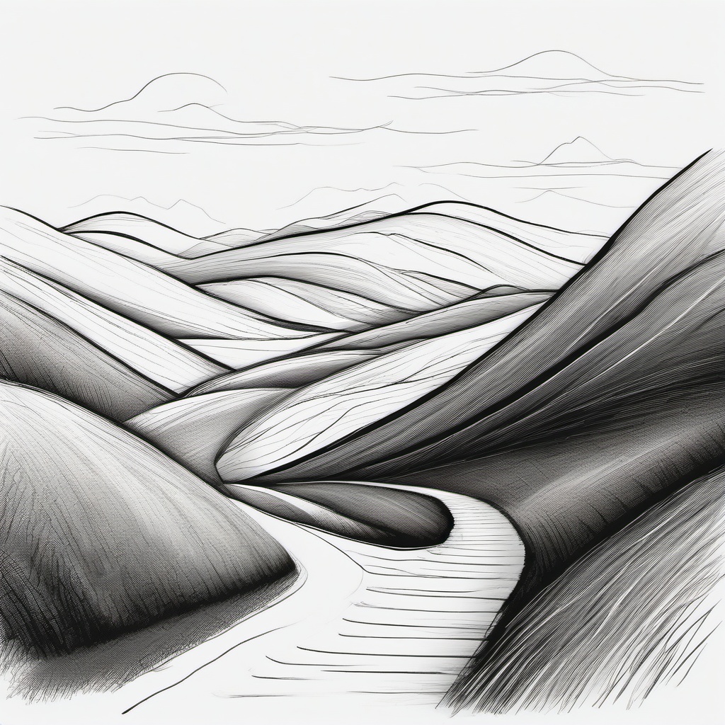 drawing of a hill with a winding path  minimal rough sketch scribbles,doodles,black and white