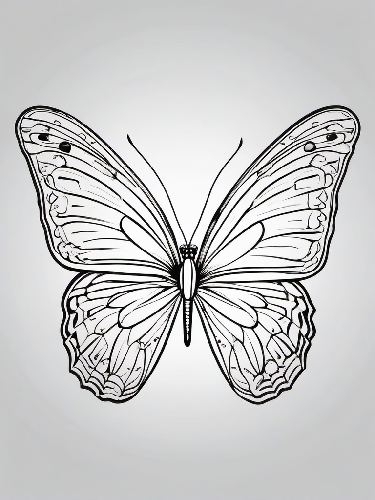 Flying Butterfly Coloring Pages - Butterfly in Mid-Flight with Open Wings  minimal black outline printable sheet, coloring page