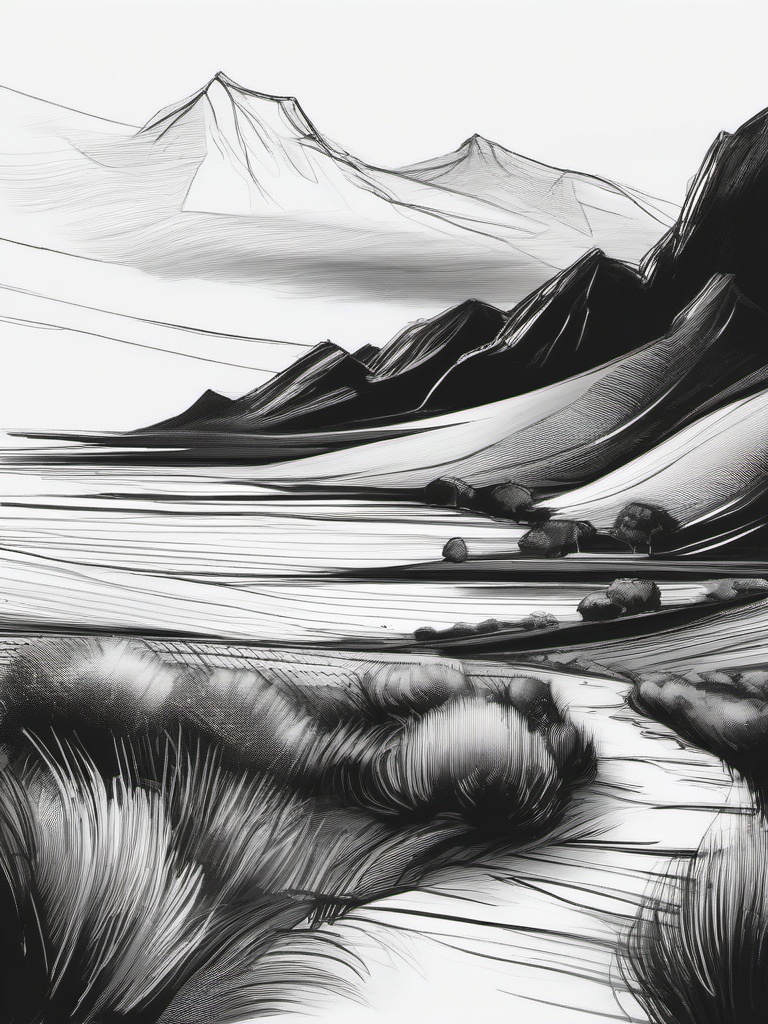 sketch of a landscape  minimal rough sketch scribbles,doodles,black and white