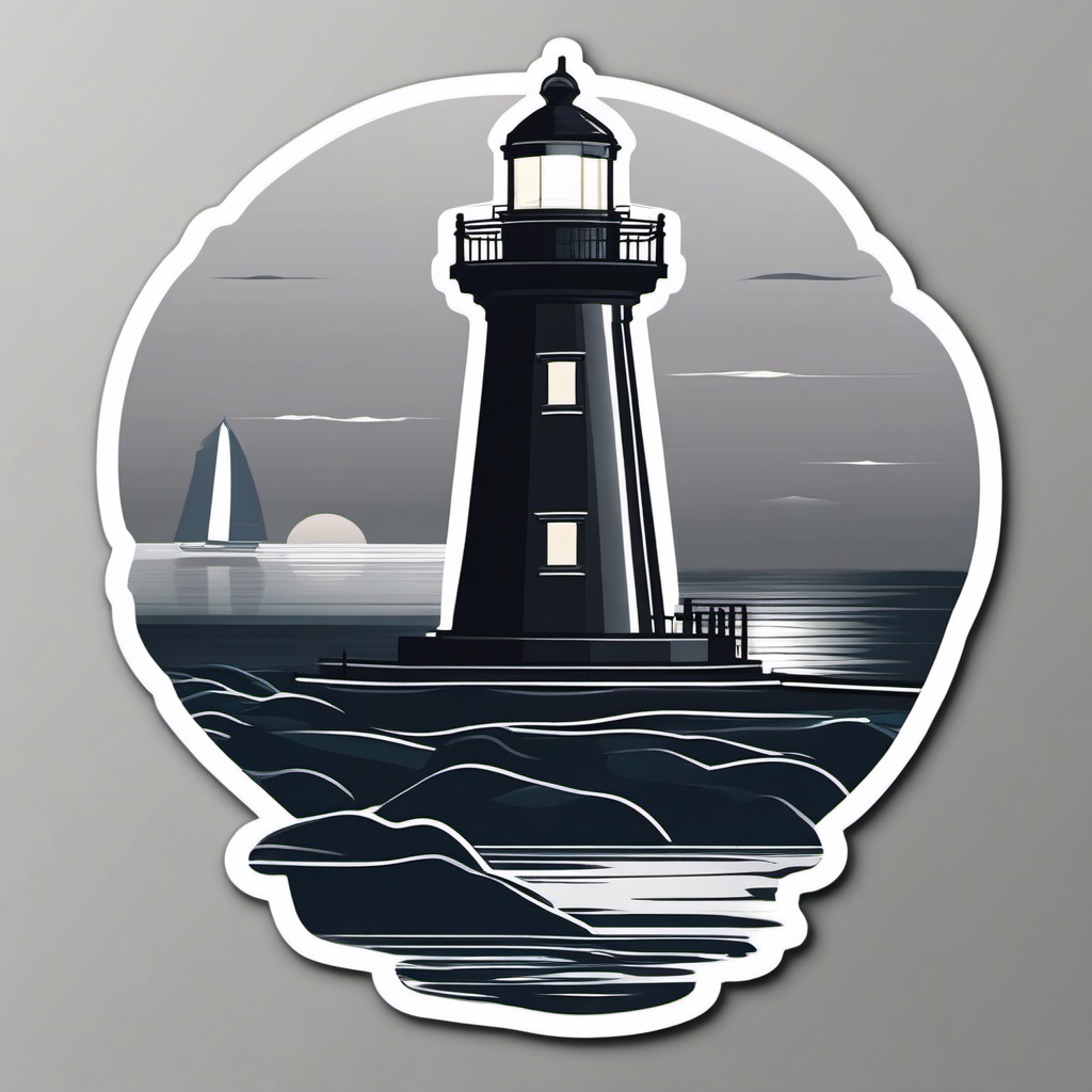 Foggy lighthouse sticker- Maritime beacon, , sticker vector art, minimalist design