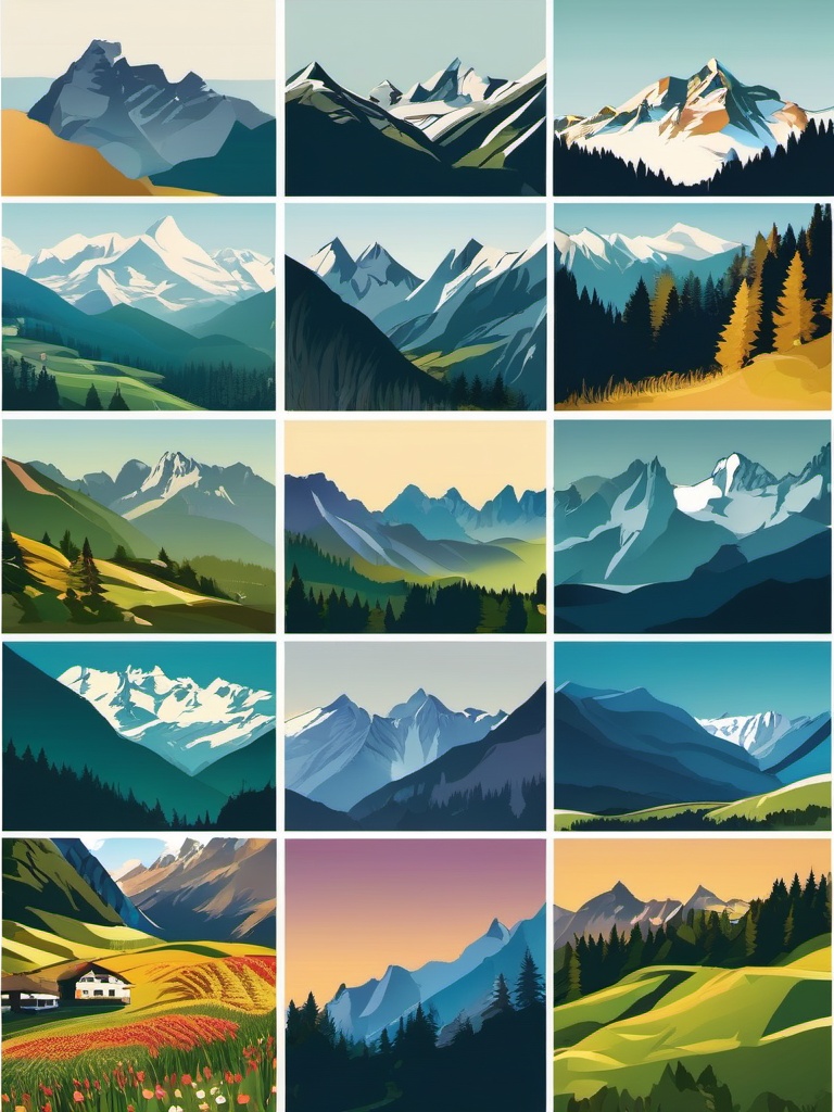 The Swiss Alps clipart - Stunning mountain range in Switzerland, ,color clipart vector style