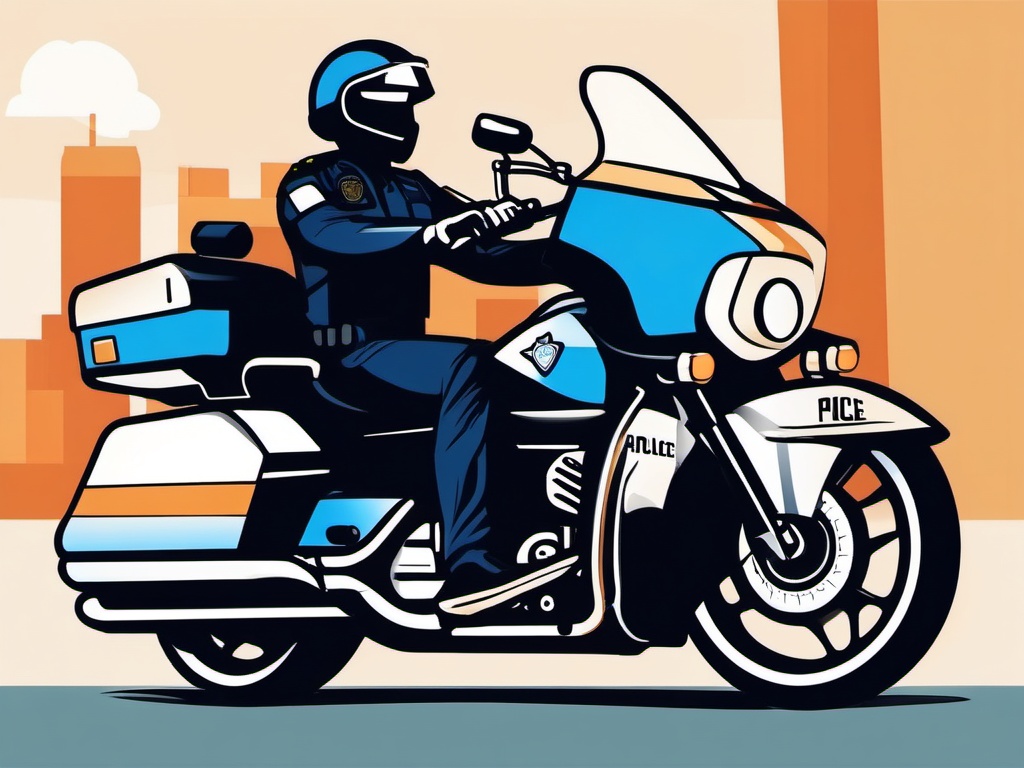 Police Motorcycle Patrol Clipart - A police motorcycle on patrol.  color vector clipart, minimal style