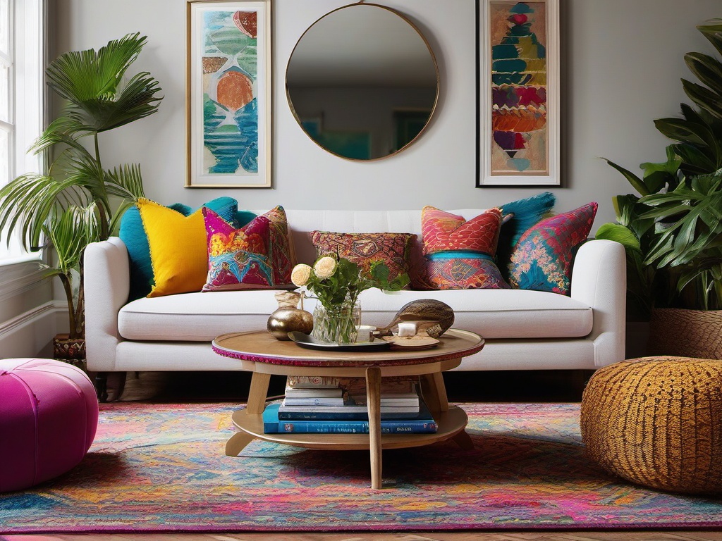 Bohemian Chic Lounge - Embrace bohemian style with an eclectic and relaxed living room. , living room decor ideas, multicoloured, photo realistic, hyper detail, high resolution,