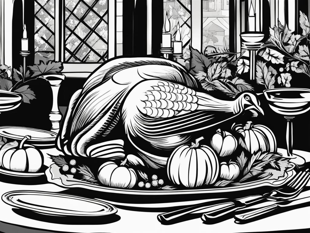 turkey clipart black and white on a thanksgiving table - a symbol of thanksgiving. 