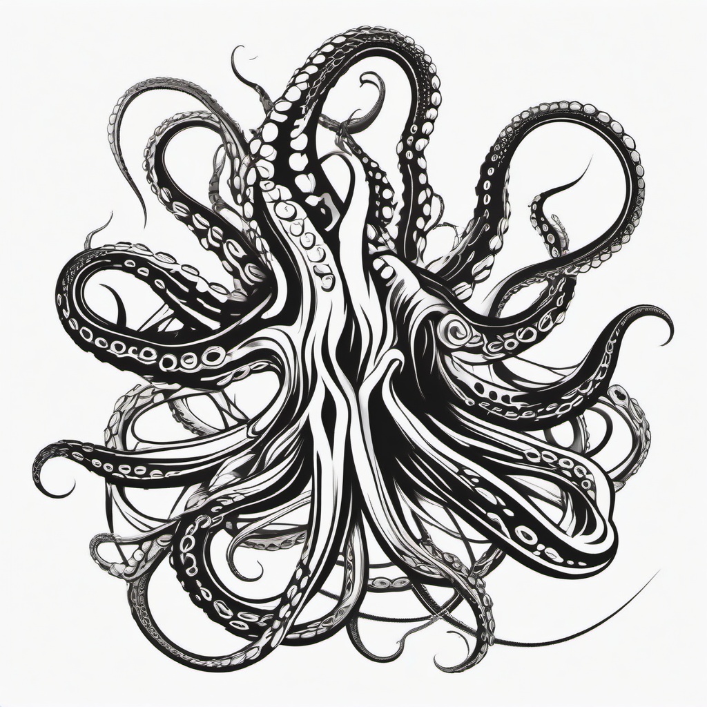 Tentacle Tattoo - Capture the dynamic and fluid nature of tentacles in a tattoo inspired by octopus appendages.  simple vector color tattoo,minimal,white background