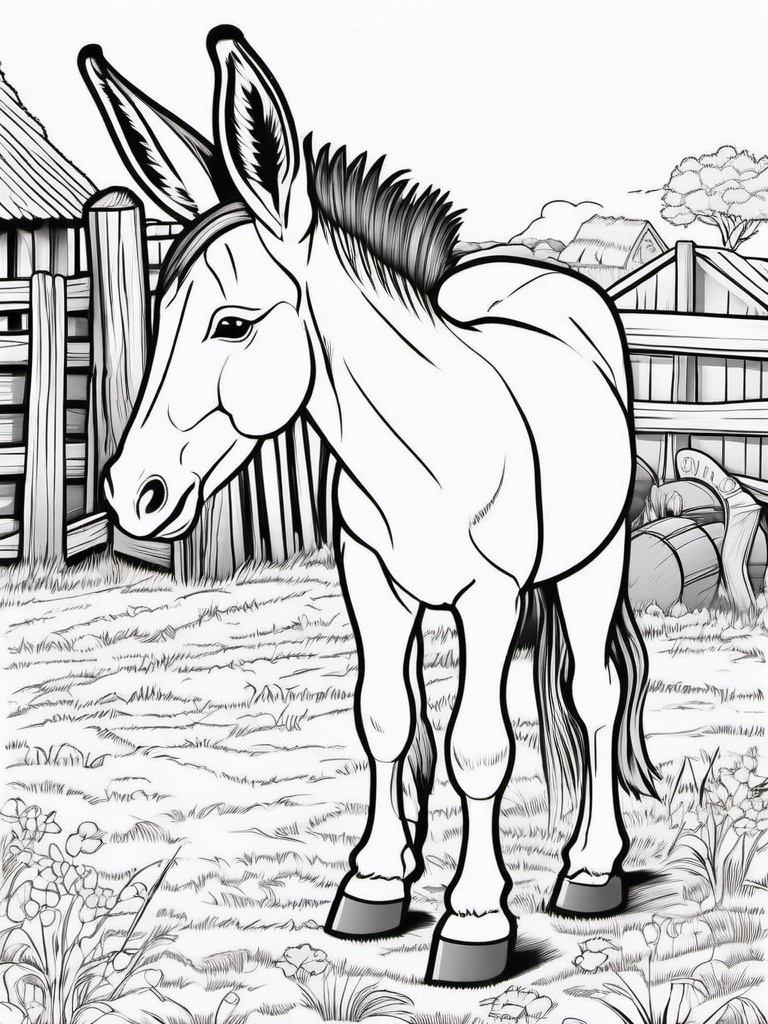 Farm Animal Coloring Pages - Donkey braying happily in the barnyard  simple coloring pages