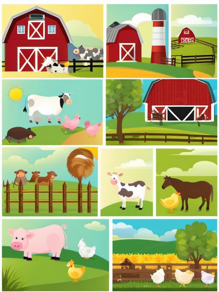 Farm clipart - farm animals in a pasture  