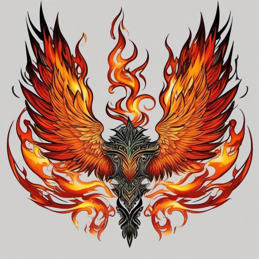 flaming wings tattoo  simple color tattoo,white background