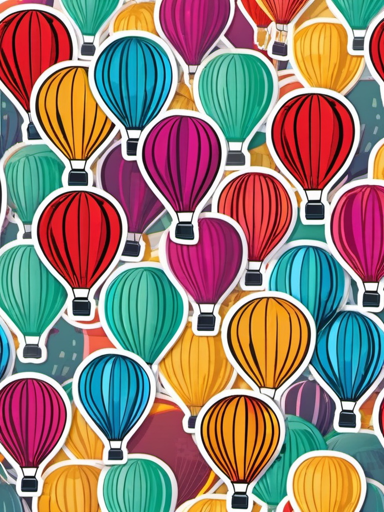 Hot Air Balloon Festival Sticker - Gathering of colorful hot air balloons, ,vector color sticker art,minimal