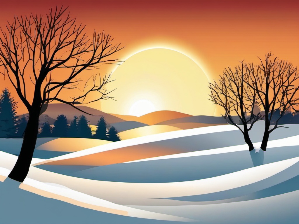 Winter Sunrise clipart - Sun rising over a winter landscape, ,vector color clipart,minimal