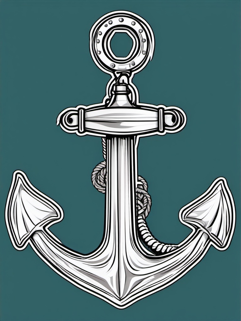 Anchor and Wheel Sticker - Nautical anchor with a ship's wheel, ,vector color sticker art,minimal