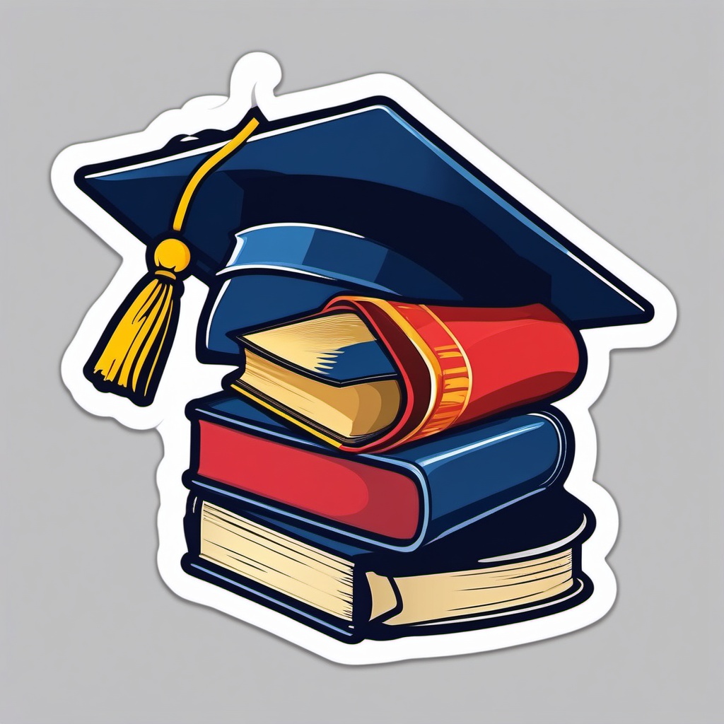 Book and Graduation Cap Sticker - Open book with a graduation cap, ,vector color sticker art,minimal