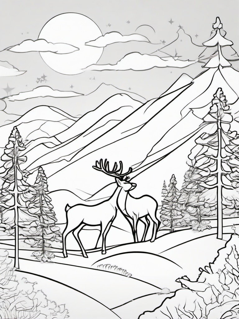 Santa and His Reindeer Flying Coloring Pages - Soaring Through the Night with Reindeer  minimal black outline printable sheet, coloring page