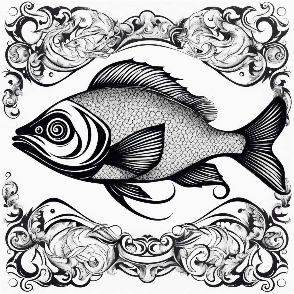 fish tattoo black and white design 