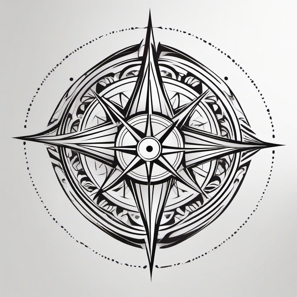 Compass Tribal Tattoo - Tribal-inspired compass design.  simple vector tattoo,minimalist,white background